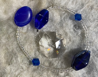 Delicate Swarovski beaded glass sun-catcher in blue and white