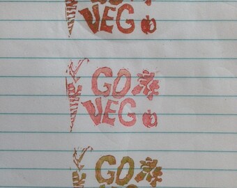 GO VEG hand carved vegan or vegetarian stamp