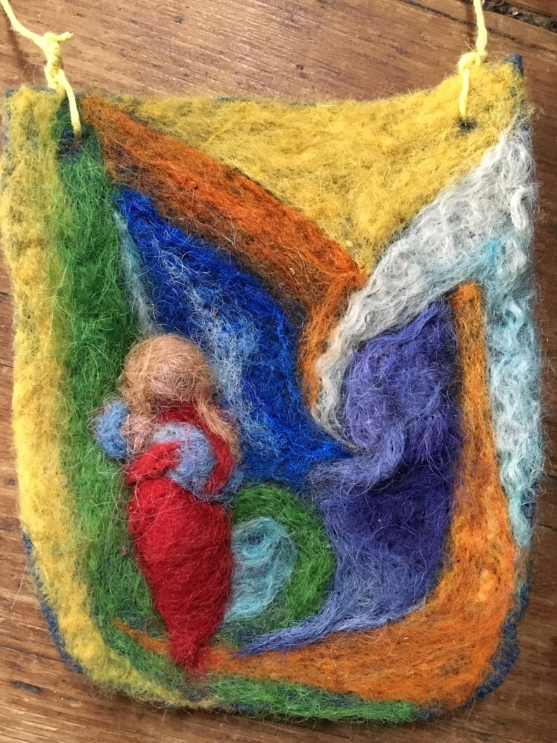 Needle felted wool tapestry with mother and baby Etsy