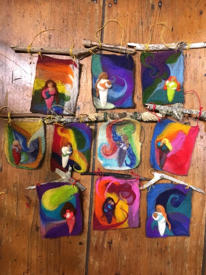 Needle felted wool tapestry with mother and baby Etsy