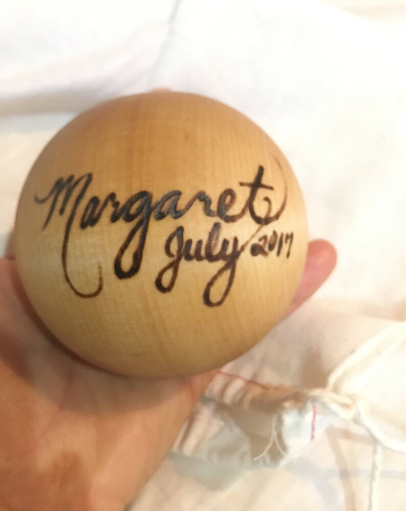 The Original Personalized Heirloom Wooden Baby Ball Toy Margaret July 2017 image 1