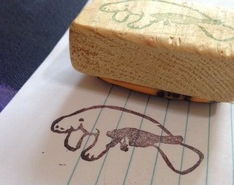 Manatee mother and baby calf hand carved stamp
