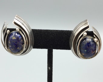 Vintage Piedra Y Plata Lapis and Sterling Earrings Taxco Mexico