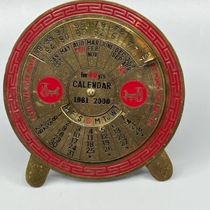 Vintage 60s 40 Year Calendar Brass With Red and Black Enamel Etsy