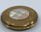 Vintage Kigu Compact Gold Tone with MOP Inlay Top Pressed Powder