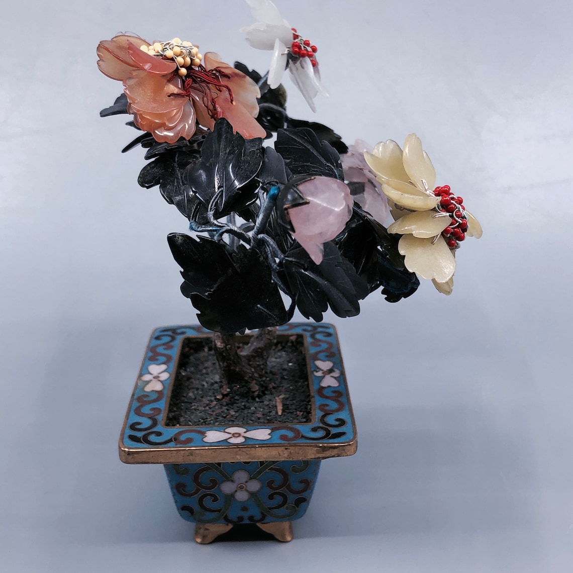 Chinese Jade Hard Stone Bonsai Tree in Cloisonné Planter Etsy