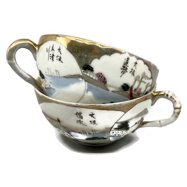 Japanese Eggshell Porcelain Tea Cups Hand Painted Gilt