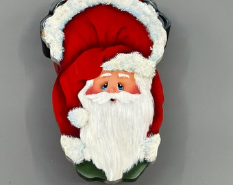 Folk Art Wood Santa Stocking Holder Hand Made