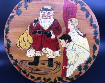 Vintage Christmas Wood Wall Plaque Hand Painted Santa Night Before Christmas