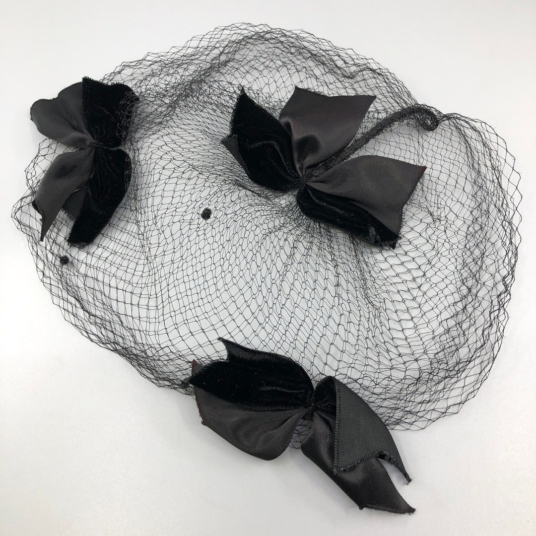 Vintage Black Net Veil With Black Velvet and Satin Bows Etsy