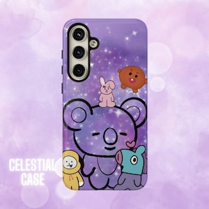 Purple Star BT21 Design, Galaxy Space Protective Cover, Tough Shockproof Shell, iPhone Samsung Google Pixel, Gift for BTS fan