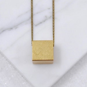 Brass Cube Necklace Geometric Square Charm Gift For Minimal Man or Woman image 5