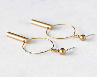 Short Bar Earrings | Minimal Jewelry | Handmade Brass Hoops