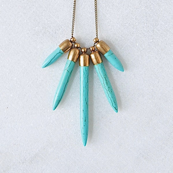 Howlite Spikes Necklace | Geometric Statement Jewelry | Boho Turquoise Necklace | Modern Southwest Style Pendant