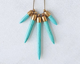 Howlite Spikes Necklace | Geometric Statement Jewelry | Boho Turquoise Necklace | Modern Southwest Style Pendant