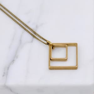 Paired Squares Necklace Minimal Geometric Jewelry Everyday Necklace image 1