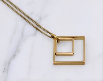 Paired Squares Necklace | Minimal Geometric Jewelry | Everyday Necklace