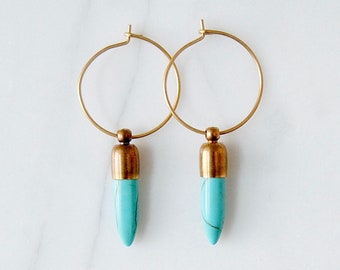 Small Howlite Hoops | Turquoise Beaded Drops | Simple Spike Dangles