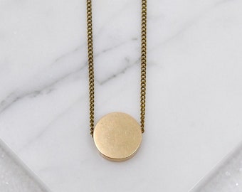 Full Moon Necklace | Minimal Brass Jewelry | Small Circle Pendant