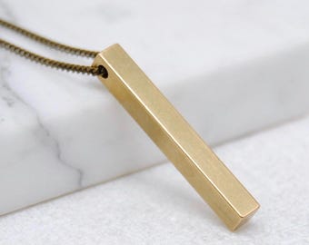 Vertical Bar Necklace | Simple Gold Bar Pendant | Minimal Long Layering Necklace | Geometric Jewelry for Minimalist Men and Women