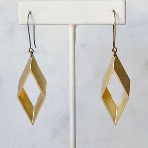 Diamond Dangle Earrings | Brass Rhombus Drop Hooks | Handmade Geometric Geeky Jewelry