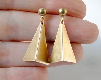 Folded Triangle Earrings | Small Studs Dangles | Gold Geometric Drops