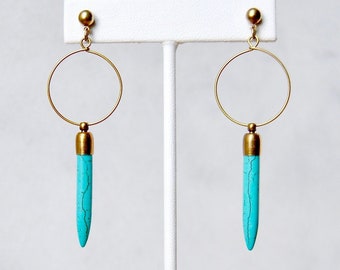 Modern Southwest Earrings | Turquoise Spikes | Geometric Boho Studs with Hoops