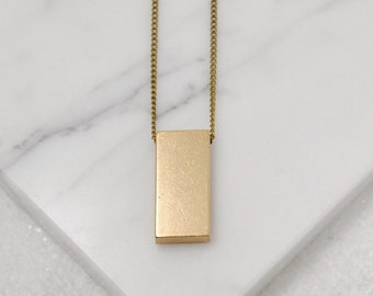 Wide Bar Necklace | Geometric Rectangle Pendant | Industrial Metal Jewelry | Modern Minimal Design