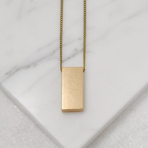 Wide Bar Necklace Geometric Rectangle Pendant Industrial Metal Jewelry Modern Minimal Design image 1