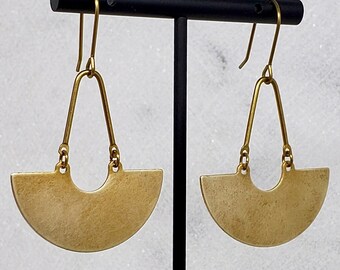 Modern Crescent Earrings | Minimal Brass Arc Dangles | Boho Jewelry