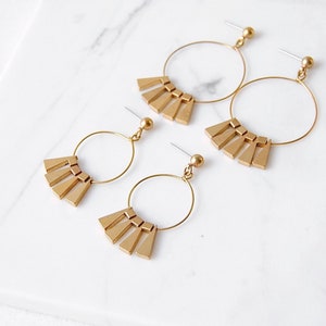 Boho Chic Hoops | Brass Triangle Earrings | Gold Fringe Dangles