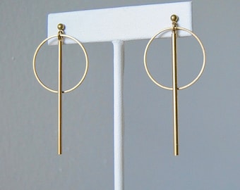 Circle and Bar Earrings | Simple and Minimal Stud Dangles