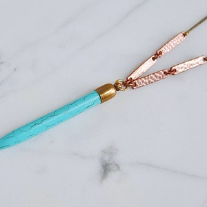 Boho Bar Necklace Turquoise Howlite Spike Necklace Long Layering Stone Pendant image 2