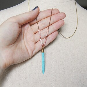 Boho Bar Necklace Turquoise Howlite Spike Necklace Long Layering Stone Pendant image 1