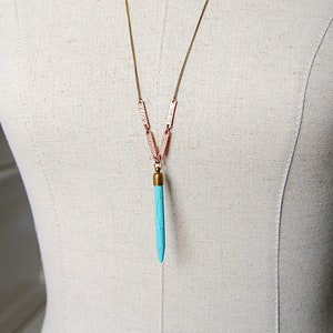 Boho Bar Necklace Turquoise Howlite Spike Necklace Long Layering Stone Pendant image 3