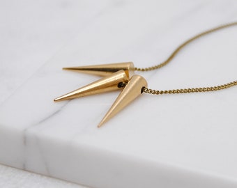 Tiny Spikes Necklace | Minimal Layering Brass Jewelry | Little Gold Bar Necklace