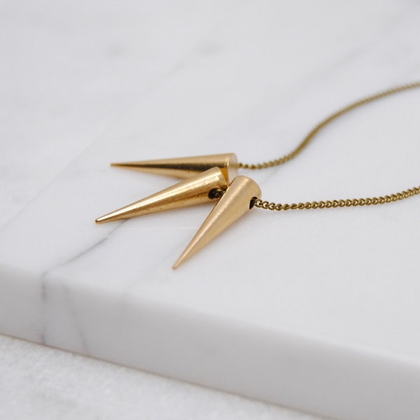 Tiny Spikes Necklace | Minimal Layering Brass Jewelry | Little Gold Bar Necklace