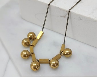 Ball and Bar Necklace | Geometric Jewelry | Long Gold Beaded Chain | Minimal Style
