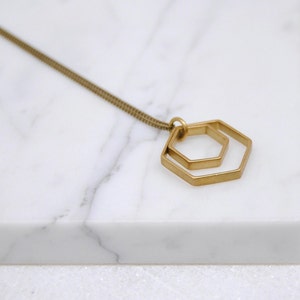 Paired Hexagons Necklace Minimal Geometric Pendant Modern and Simple Jewelry image 1