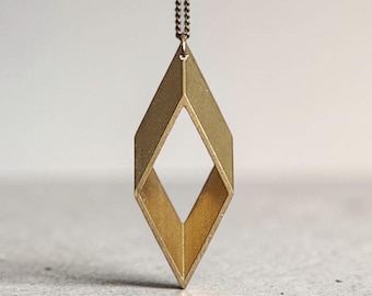 Brass Rhombus Necklace | Minimalist Geometric Pendant | Handmade Simple Shapes Jewelry
