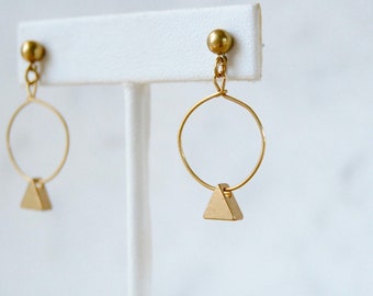 Tiny Triangle Hoops | Tiny Geometric Earrings | Small Studs with Drops