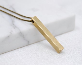 Vertical Bar Necklace | Simple Gold Bar Pendant | Minimal Long Layering Necklace | Geometric Jewelry for Minimalist Men and Women