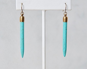 Turquoise Spike Earrings | Long Dangling Earrings | Boho Chic Jewelry | Natural Howlite Stone