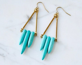 Mini Turquoise Shield Earrings | Howlite Points | Modern Southwest Stone Dangles