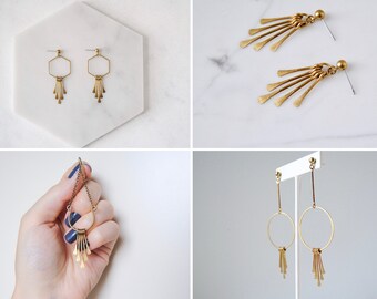 Gold Fringe Earrings | Hammered Brass Statement Jewelry