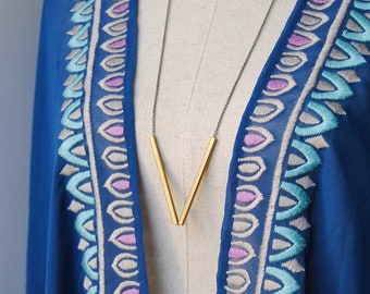 Skinny Bars Necklace | Geometric Jewelry | Minimal and Modern with Long Black Chain | Brass Bars Necklace