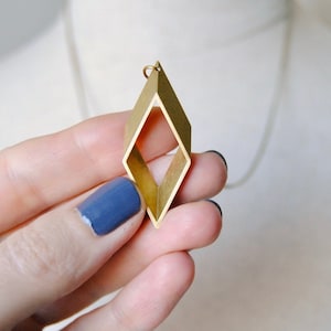Rhombus Necklace | Gift For Math Teacher or Geometry Geek | Minimal Brass Diamond Necklace