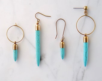 Howlite Bead Dagger Dangles | Turquoise Earrings | Small Stone Bar Earrings