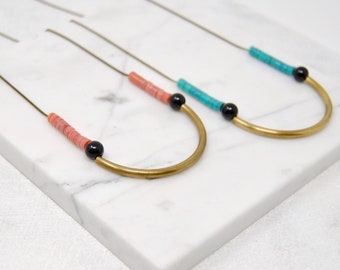 Free Spirit Arc Necklace | Beaded Gold Curve with Vintage Beads