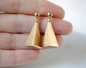 Folded Triangle Earrings | Small Studs Dangles | Gold Geometric Drops